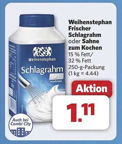 Weihenstephan Frischer Schlagrahm oder Sahne zum Kochen