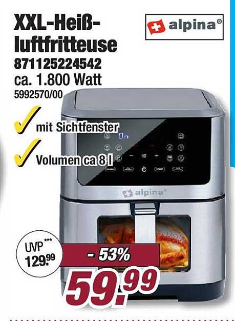 XXL-Heißluftfritteuse von alpina - 53% Rabatt!
