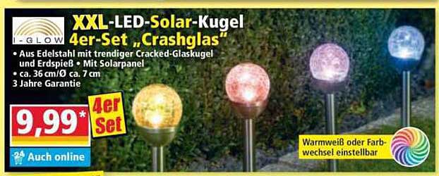 XXL-LED-Solar-Kugel 4er-Set "Crashglas"