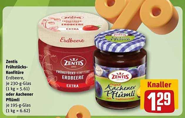 Zentis Frühstücks-Konfitüre Erdbeere oder Aachener Pflümli