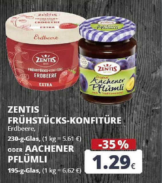 Zentis Frühstücks-Konfitüre Erdbeere oder Aachener Pflüml'i