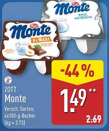 ZOTT Monte 4x100 g Becher - Verschiedene Sorten