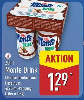 ZOTT Monte Drink – Milchschokolade und Haselnuss