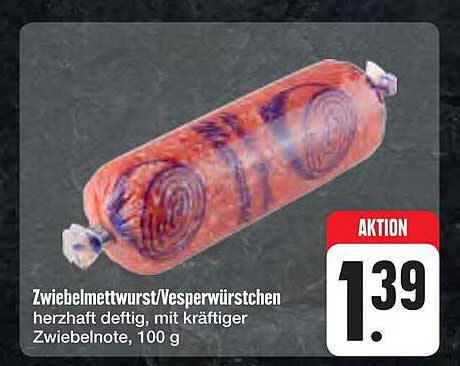 Zwiebelmettwurst/Vesperwürstchen - herzhaft deftig, mit kräftiger Zwiebelnote, 100 g