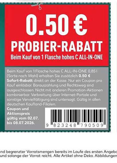 0.50 € PROBIER-RABATT Beim Kauf von 1 Flasche hohes C ALL-IN-ONE