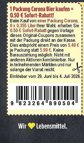1 Packung Corona Bier kaufen = 0,50 € Sofort-Rabatt!