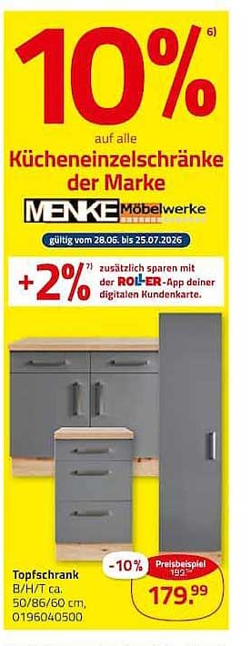 10% auf alle Küchen-einzelschränke der Marke MENKE Möbelwerke