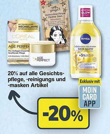 20% auf alle Gesichts-, reinigungs und masken Artikel