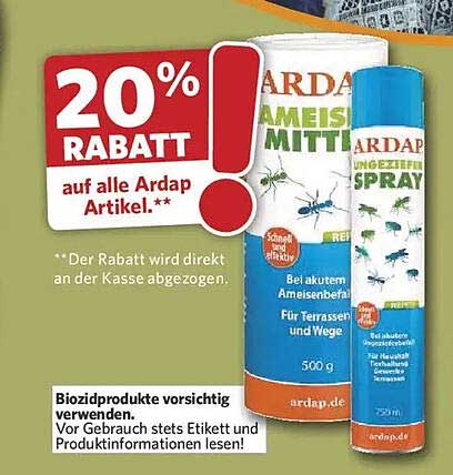20% RABATT auf alle Ardap Artikel.**