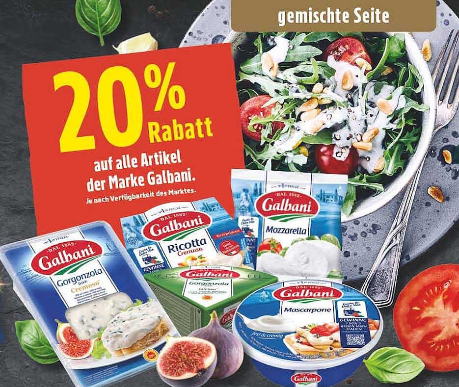 20% Rabatt auf alle Artikel der Marke Galbani
