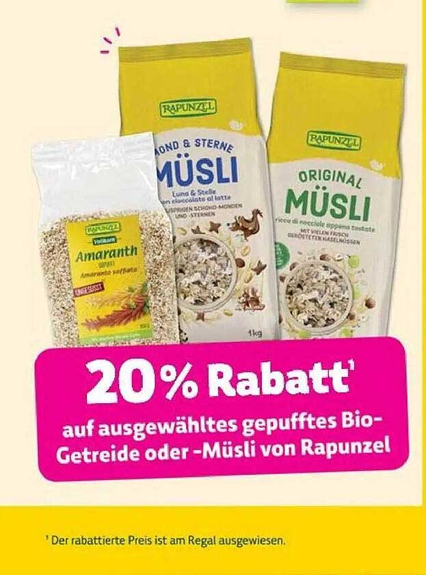 20% Rabatt auf ausgewähltes gepufftes Bio-Getreide oder -Müsli von Rapunzel