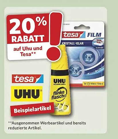 20% RABATT auf Uhu und Tesa**
