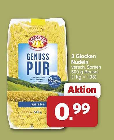 3 Glocken Nudeln versch. Sorten 500-g-Beutel (1 kg = 1.98)
