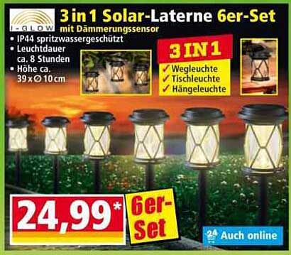 3 in 1 Solar-Laterne 6er-Set