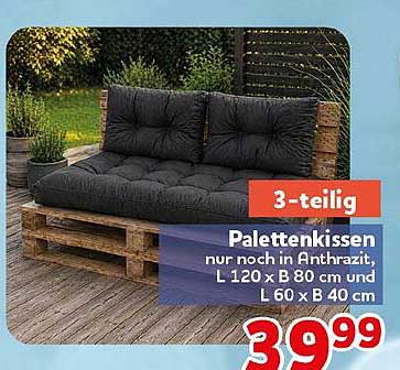 3-teilig Palettenkissen nur noch in Anthrazit, L 120 x B 80 cm und L 60 x B 40 cm