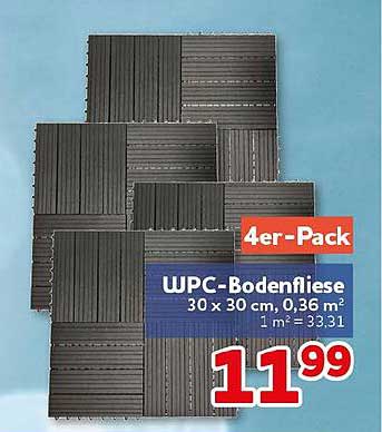4er-Pack WPC-Bodenfliese 30 x 30 cm, 0,36 m² 1 m² = 33,31