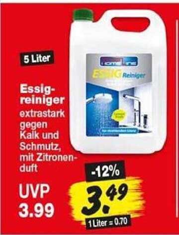 5 Liter Essigreiniger extrastark gegen Kalk und Schmutz, mit Zitronenduft