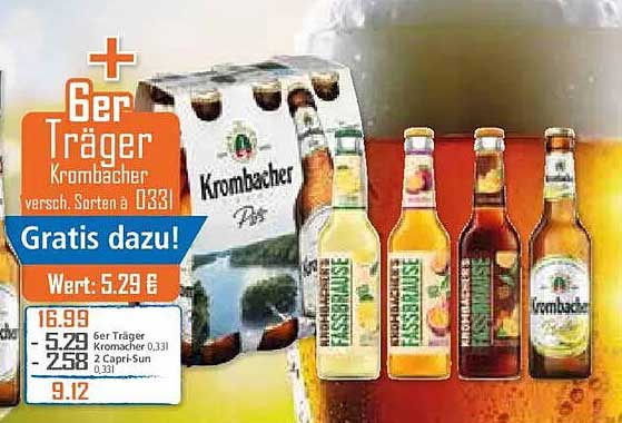 + 6er Träger Krombacher versch. Sorten 0,33l Gratis dazu!