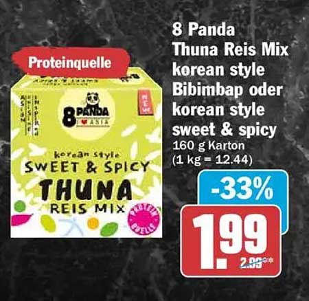 8 Panda Thuna Reis Mix korean style Bibimbap oder korean style sweet & spicy 160 g Karton (1 kg = 12.44)