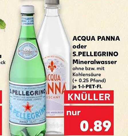 ACQUA PANNA oder S.PELLEGRINO Mineralwasser ohne bzw. mit Kohlensäure (+ 0.25 Pfand) je 1-l-PET-Fl.
