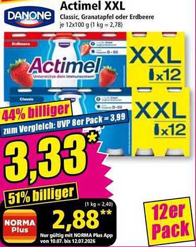 Actimel XXL Classic, Granatapfel oder Erdbeere je 12x100 g