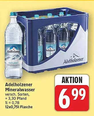 Adelholzener Mineralwasser versch. Sorten, + 3,30 Pfand = 0,78 12x0,75l Flasche