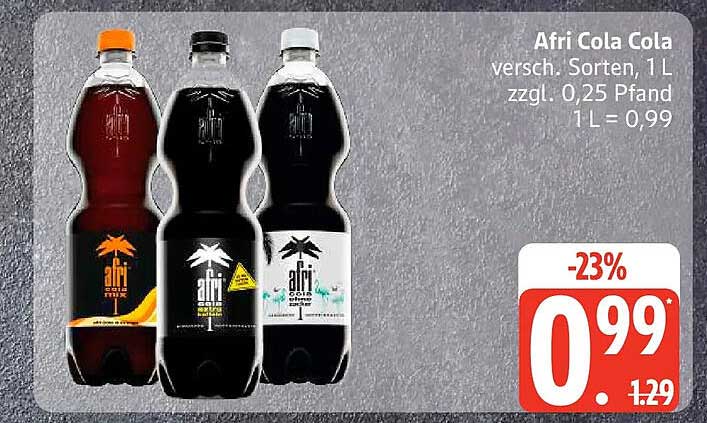 Afri Cola Cola versch. Sorten, 1 L zzgl. 0,25 Pfand 1 L = 0,99