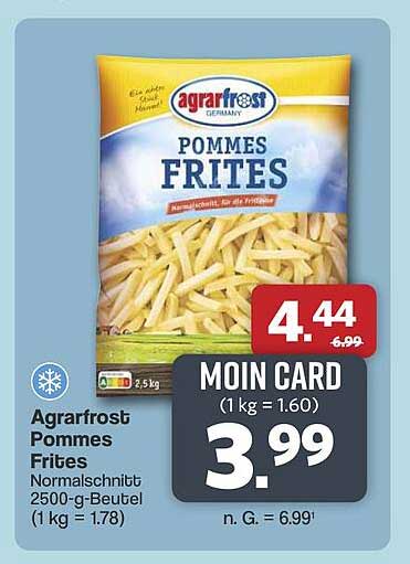 Agrarfrost Pommes Frites Normalschnitt 2500-g-Beutel (1 kg = 1.78)