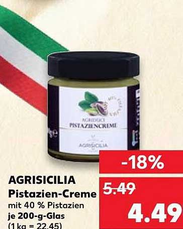 AGRISICILIA Pistazien-Creme mit 40 % Pistazien je 200-g-Glas (1 kg = 22,45)