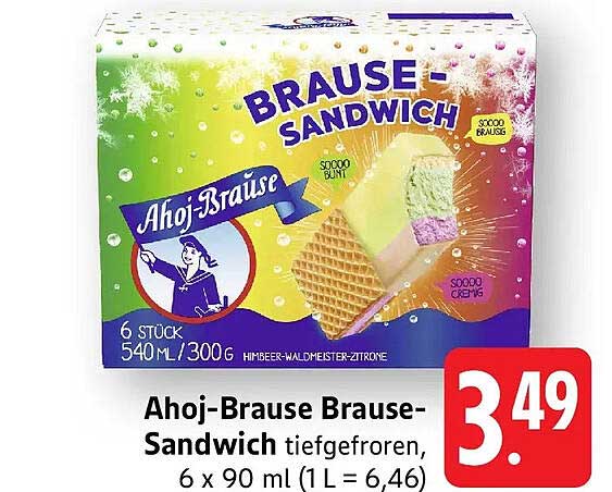 Ahoj-Brause Brause-Sandwich tiefgefroren, 6 x 90 ml (1 L = 6,46)