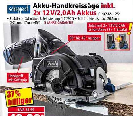 Akku-Handkreissäge inkl. 2x 12V/2,0Ah Akkus C-HCS85-12/2