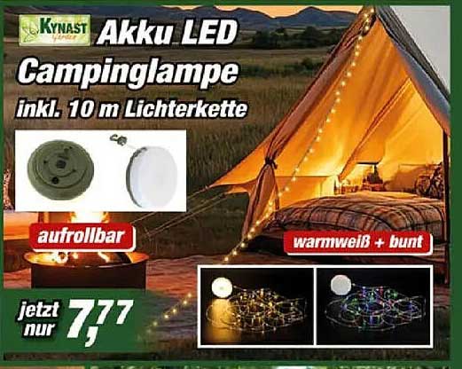 Akku LED Campinglampe inkl. 10 m Lichterkette