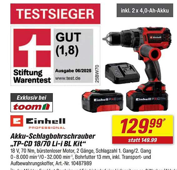 Akku-Schlagbohrschrauber „TP-CD 18/70 Li-i BL Kit“