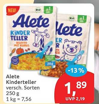Alete Kinderteller versch. Sorten 250 g 1 kg = 7,56