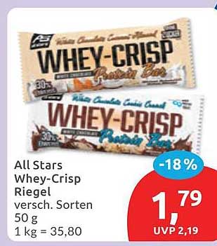 All Stars Whey-Crisp Riegel versch. Sorten 50 g 1 kg = 35,80