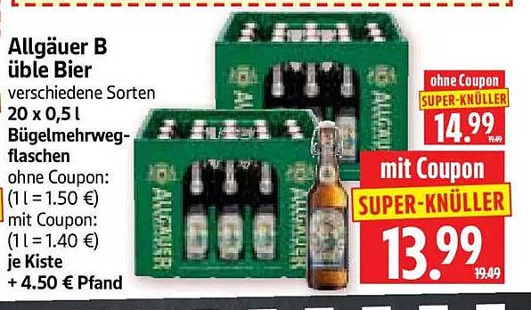 Allgäuer Büble Bier verschiedene Sorten 20 x 0,5l Bügelmehrweg-flaschen