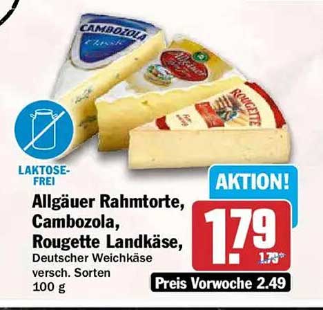 Allgäuer Rahmtorte, Cambozola, Rougette Landkäse, Deutscher Weichkäse versch. Sorten 100 g