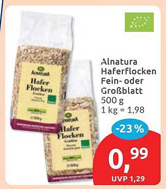 Alnatura Haferflocken Fein- oder Großblatt 500 g 1 kg = 1,98