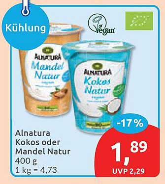 Alnatura Kokos oder Mandel Natur 400 g 1 kg = 4,73