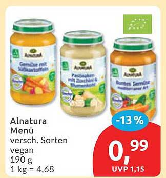 Alnatura Menü versch. Sorten vegan 190 g 1 kg = 4,68