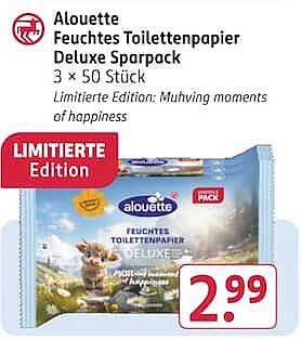Alouette Feuchtes Toilettenpapier Deluxe Sparpack 3 × 50 Stück Limitierte Edition: Moving moments of happiness
