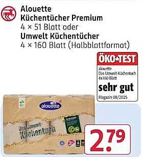Alouette Küchentücher Premium 4 x 51 Blatt oder Umwelt Küchentücher 4 x 160 Blatt (Halbblattformat)