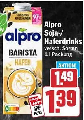 Alpro Soja-/Haferdrinks versch. Sorten 1 l Packung