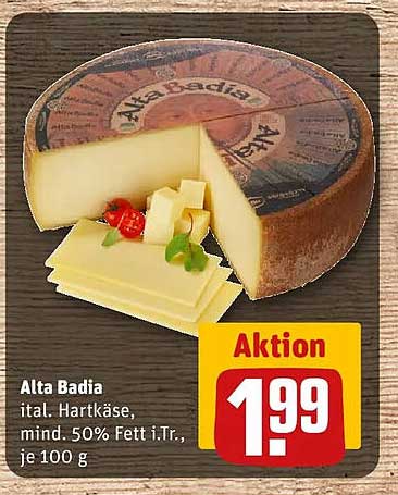 Alta Badia ital. Hartkäse, mind. 50% Fett i.Tr., je 100 g
