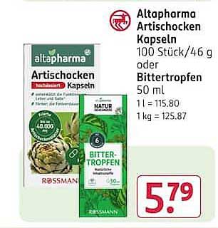 Altapharma Artischocken Kapseln 100 Stück/46 g oder Bittertropfen 50 ml