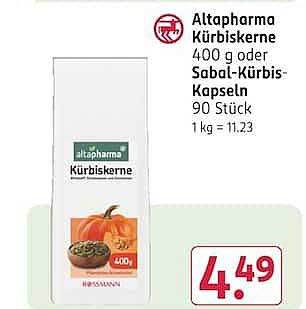 Altapharma Kürbiskerne 400 g oder Sabal-Kürbis-Kapseln 90 Stück