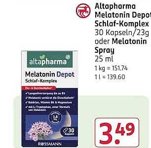 Altapharma Melatonin Depot Schlaf-Komplex 30 Kapseln/23g oder Melatonin Spray 25 ml
