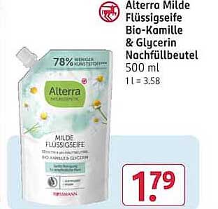 Alterra Milde Flüssigseife Bio-Kamille & Glycerin Nachfüllbeutel 500 ml