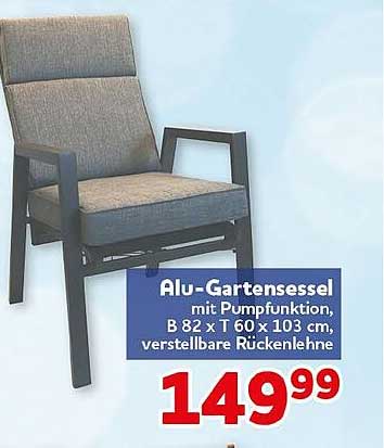 Alu-Gartensessel mit Pumpfunktion, B 82 x T 60 x 103 cm, verstellbare Rückenlehne