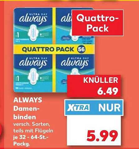 ALWAYS Damenbinden versch. Sorten, teils mit Flügeln je 32 - 64-St.-Packg.